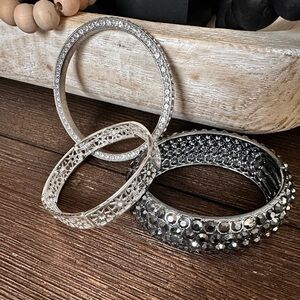 Fashion jewelry Black and Silver bangle Bracelet Trio